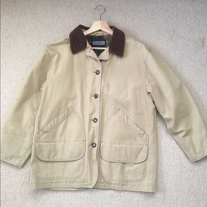 Lands’ End Barn Jacket, Khaki with Plaid Lining